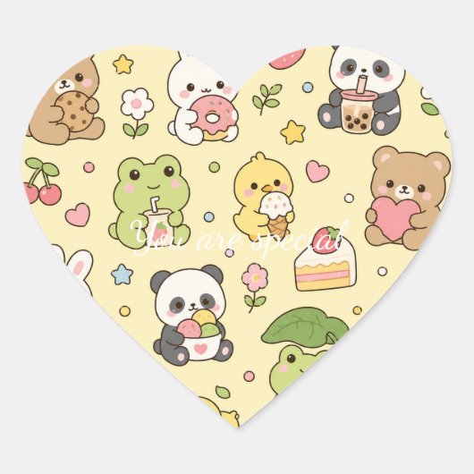 Cute Kawaii Spring Animal Friends Pattern | Pastel Hart Sticker (Voorkant)