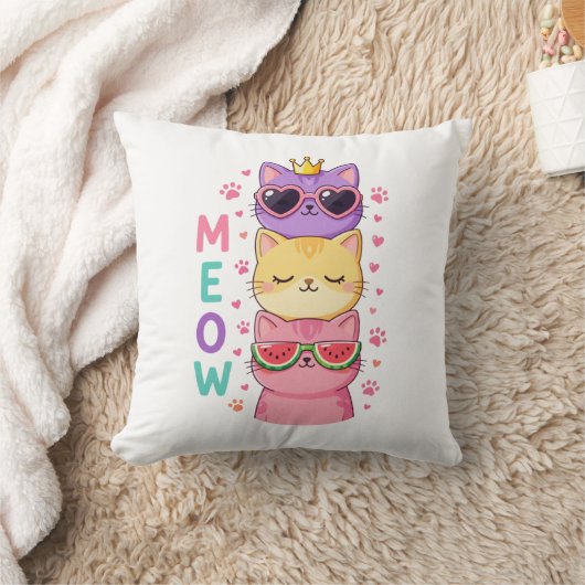 Cute Kawaii Stacked Cats Sunglasses Meow Kussen (Deken)