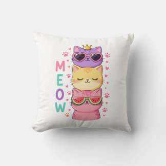 Cute Kawaii Stacked Cats Sunglasses Meow Kussen