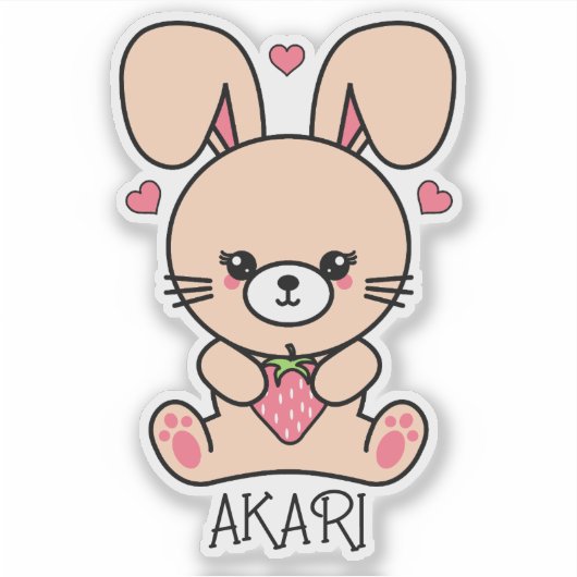 Cute Kawaii Strawberry Bunny Rabbit Sticker (Voorkant)