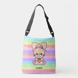 Cute Kawaii Strawberry Bunny Rabbit Striped Crossbody Tas