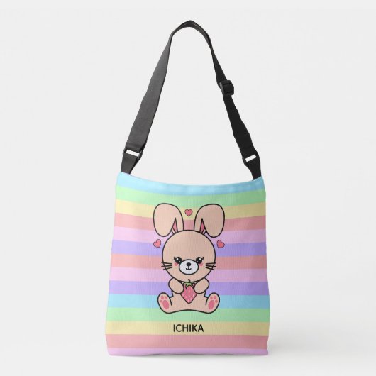 Cute Kawaii Strawberry Bunny Rabbit Striped Crossbody Tas (Voorkant)
