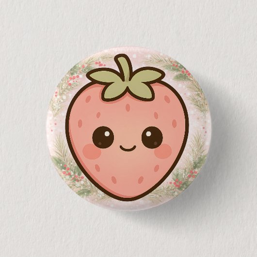 Cute Kawaii Strawberry Button (Voorkant)