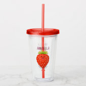 Cute kawaii strawberry cartoon illustration acryl drinkbeker (Voorkant)