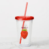 Cute kawaii strawberry cartoon illustration acryl drinkbeker (Achterkant)