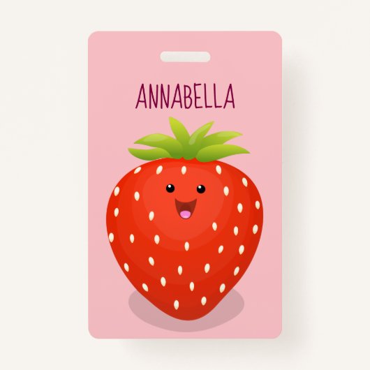 Cute kawaii strawberry cartoon illustration badge (Voorkant)