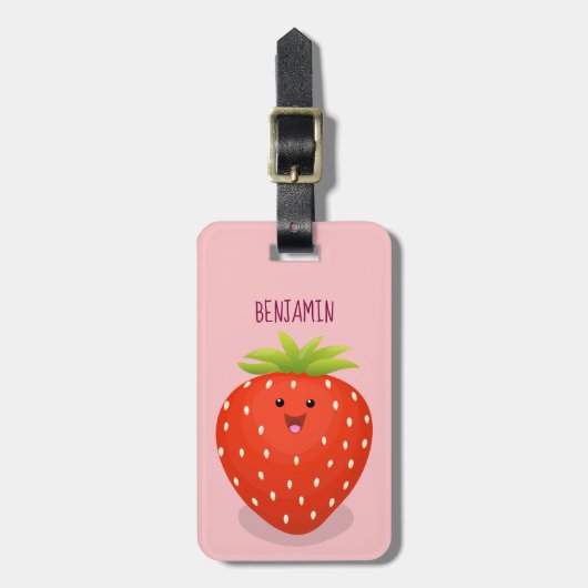 Cute kawaii strawberry cartoon illustration bagagelabel (Voorkant verticaal)