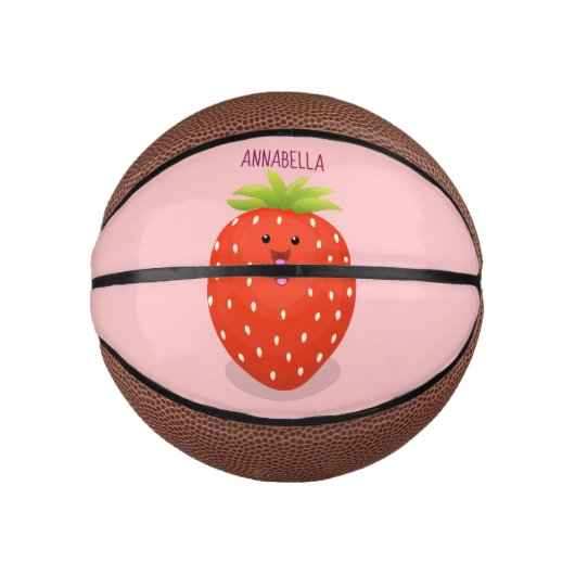 Cute kawaii strawberry cartoon illustration basketbal (Voorkant)
