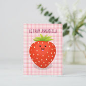 Cute kawaii strawberry cartoon illustration briefkaart (Staand voorkant)