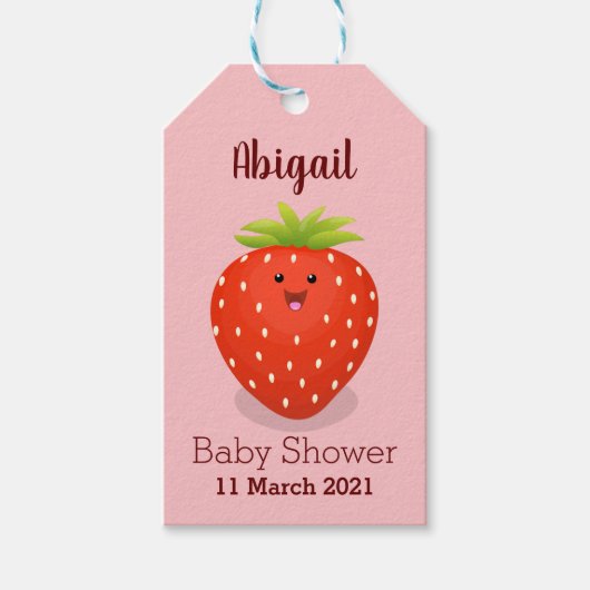 Cute kawaii strawberry cartoon illustration cadeaulabel (Voorkant)