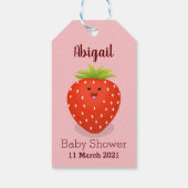 Cute kawaii strawberry cartoon illustration cadeaulabel (Achterkant)
