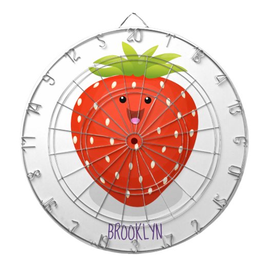 Cute kawaii strawberry cartoon illustration dartbord (Voorkant)