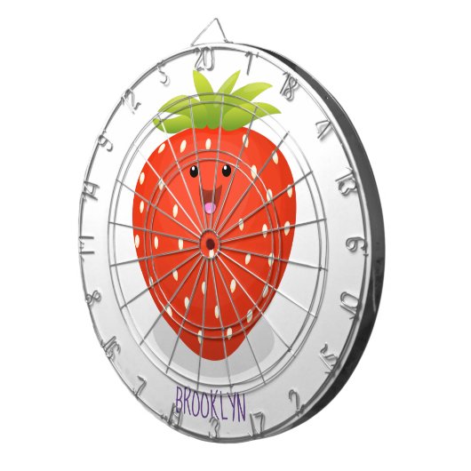 Cute kawaii strawberry cartoon illustration dartbord (Voorkant Rechts)