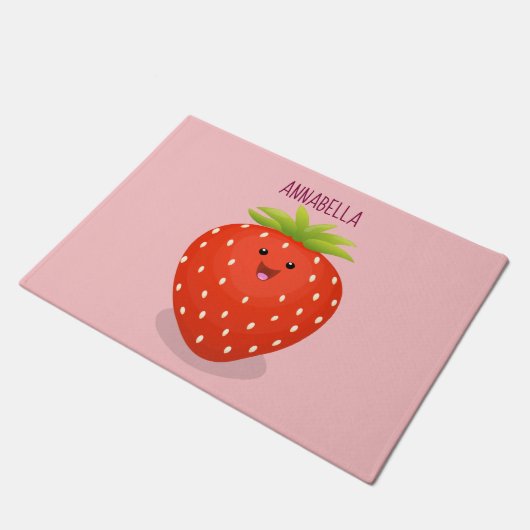 Cute kawaii strawberry cartoon illustration deurmat (Schuin)