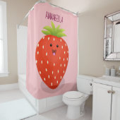 Cute kawaii strawberry cartoon illustration douchegordijn (In situ)
