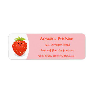 Cute kawaii strawberry cartoon illustration etiket