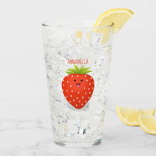 Cute kawaii strawberry cartoon illustration glas (Achterkant ijs)
