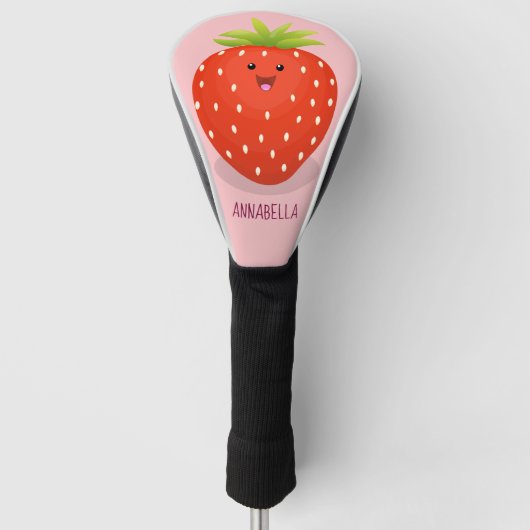 Cute kawaii strawberry cartoon illustration golfheadcover (Voorkant)