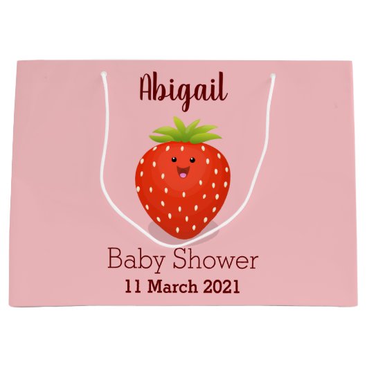 Cute kawaii strawberry cartoon illustration groot cadeauzakje (Voorkant)