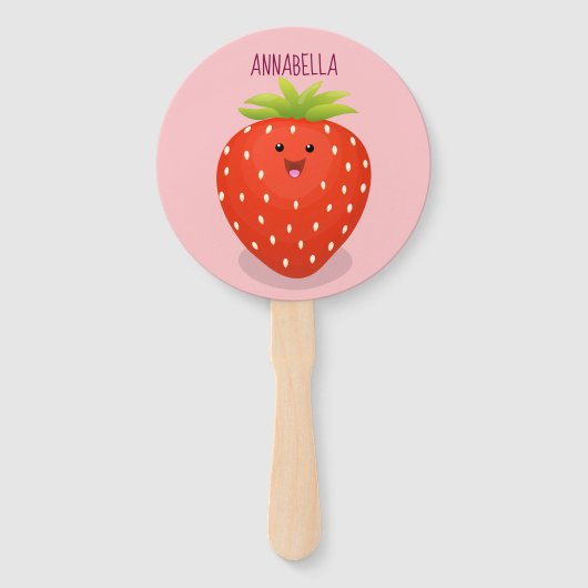 Cute kawaii strawberry cartoon illustration handwaaier (Voorkant)