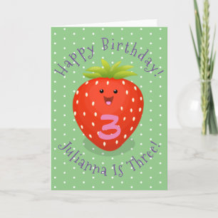 Cute kawaii strawberry cartoon illustration kaart