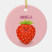 Cute kawaii strawberry cartoon illustration keramisch ornament (Voorkant)