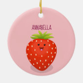 Cute kawaii strawberry cartoon illustration keramisch ornament (Achterkant)