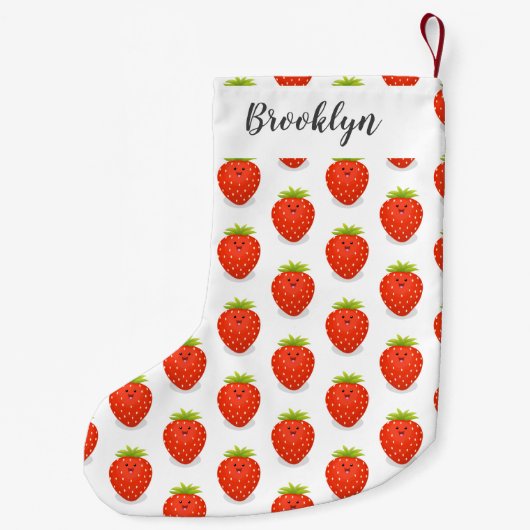 Cute kawaii strawberry cartoon illustration kleine kerstsok (Achterkant)