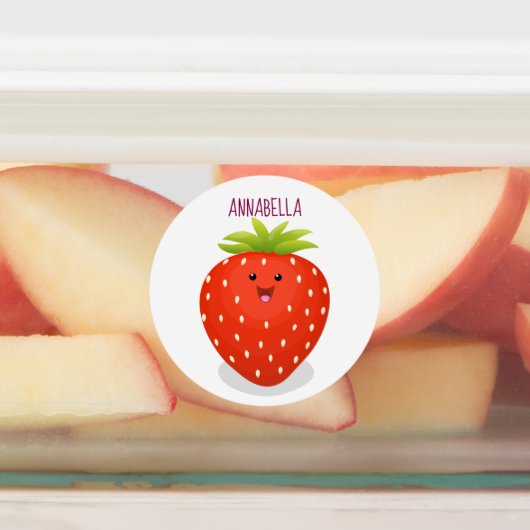Cute kawaii strawberry cartoon illustration labels (Aangebracht)