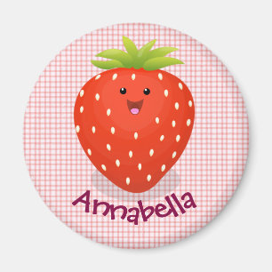 Cute kawaii strawberry cartoon illustration magneet