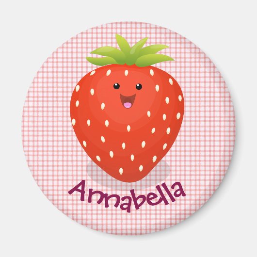 Cute kawaii strawberry cartoon illustration magneet (Voorkant)