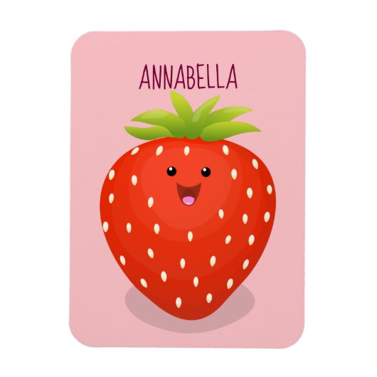 Cute kawaii strawberry cartoon illustration magneet (Verticaal)