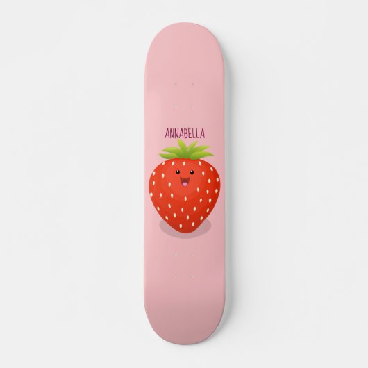 Cute kawaii strawberry cartoon illustration persoonlijk skateboard (Voorkant)