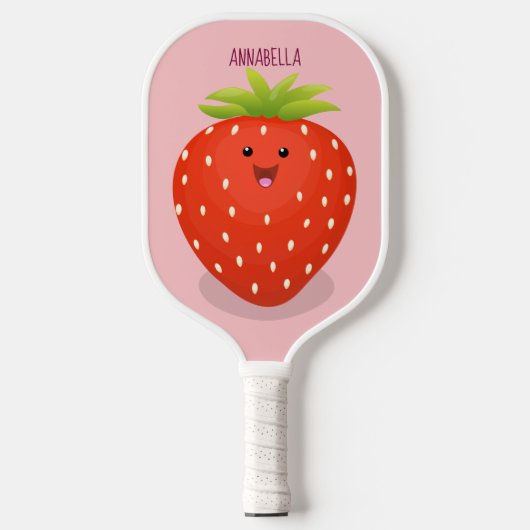 Cute kawaii strawberry cartoon illustration  pickleball paddle (Voorkant)