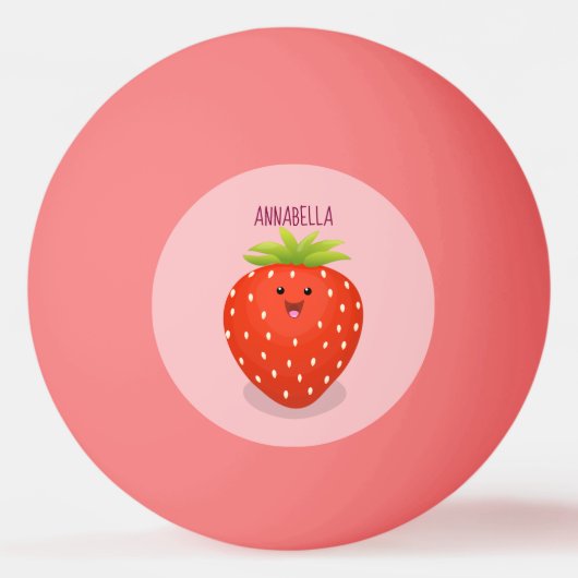 Cute kawaii strawberry cartoon illustration pingpongbal (Voorkant)