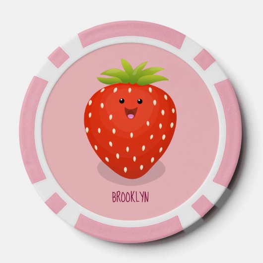 Cute kawaii strawberry cartoon illustration poker chips (Achterkant)