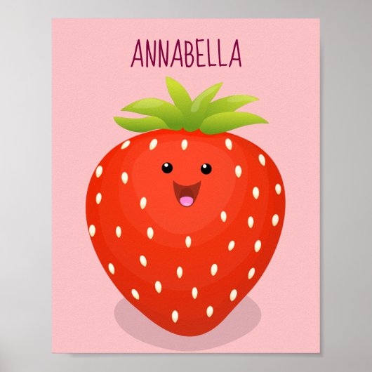 Cute kawaii strawberry cartoon illustration poster (Voorkant)