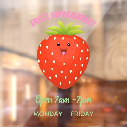 Cute kawaii strawberry cartoon illustration raamsticker (Vel 2)