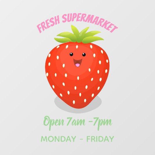 Cute kawaii strawberry cartoon illustration raamsticker (Vel)