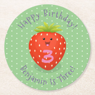 Cute kawaii strawberry cartoon illustration ronde kartonnen onderzetter