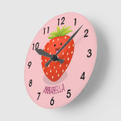 Cute kawaii strawberry cartoon illustration ronde klok (Hoek)