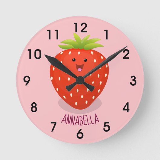 Cute kawaii strawberry cartoon illustration ronde klok (Voorkant)