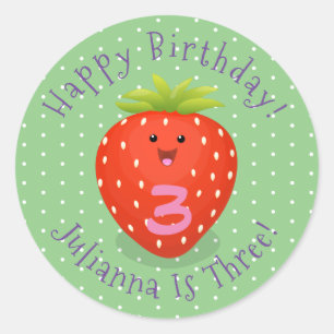 Cute kawaii strawberry cartoon illustration ronde sticker