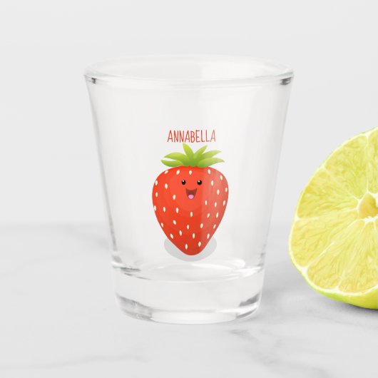 Cute kawaii strawberry cartoon illustration shot glas (Voorkant)