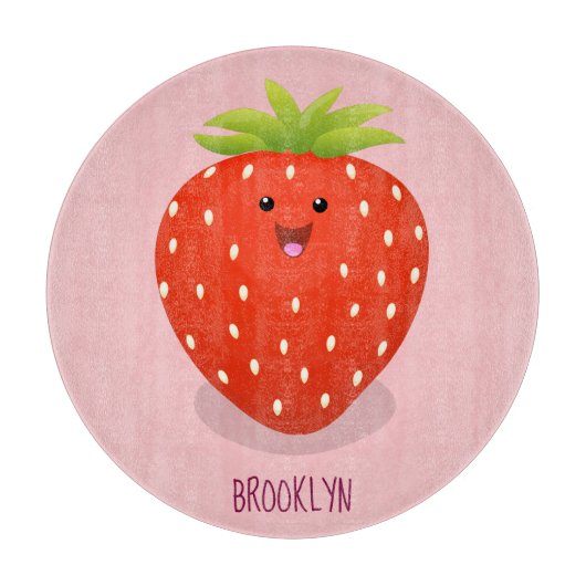 Cute kawaii strawberry cartoon illustration snijplank (Voorkant)