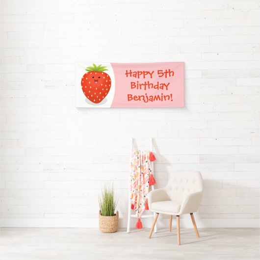 Cute kawaii strawberry cartoon illustration spandoek (Insitu)