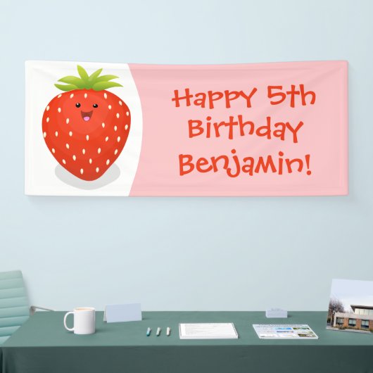 Cute kawaii strawberry cartoon illustration spandoek (Beurs)