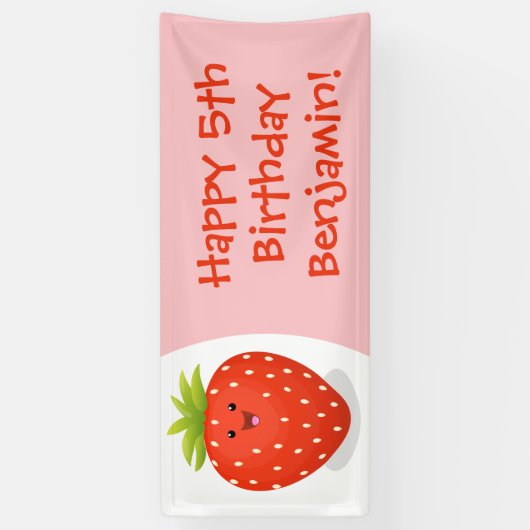 Cute kawaii strawberry cartoon illustration spandoek (Verticaal)