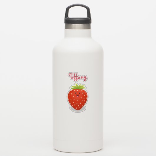 Cute kawaii strawberry cartoon illustration sticker (Waterfles)