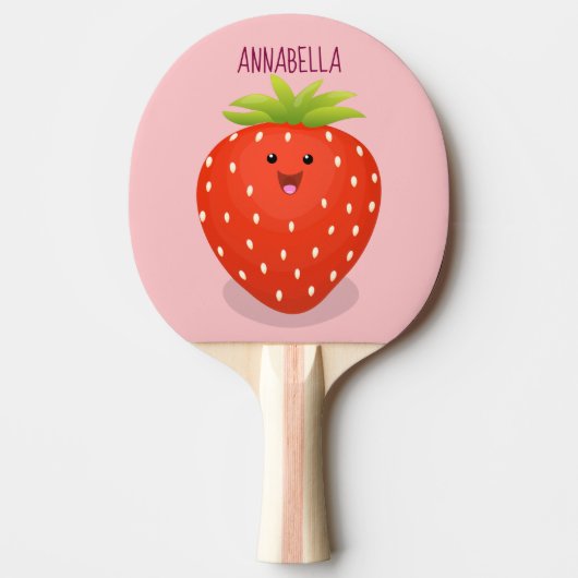 Cute kawaii strawberry cartoon illustration tafeltennisbatje (Voorkant)